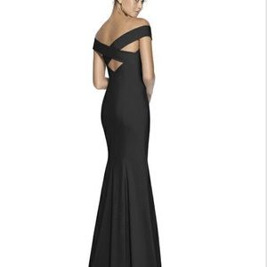 Black Dessy Women’s Off the Shoulder Gown. Size 8